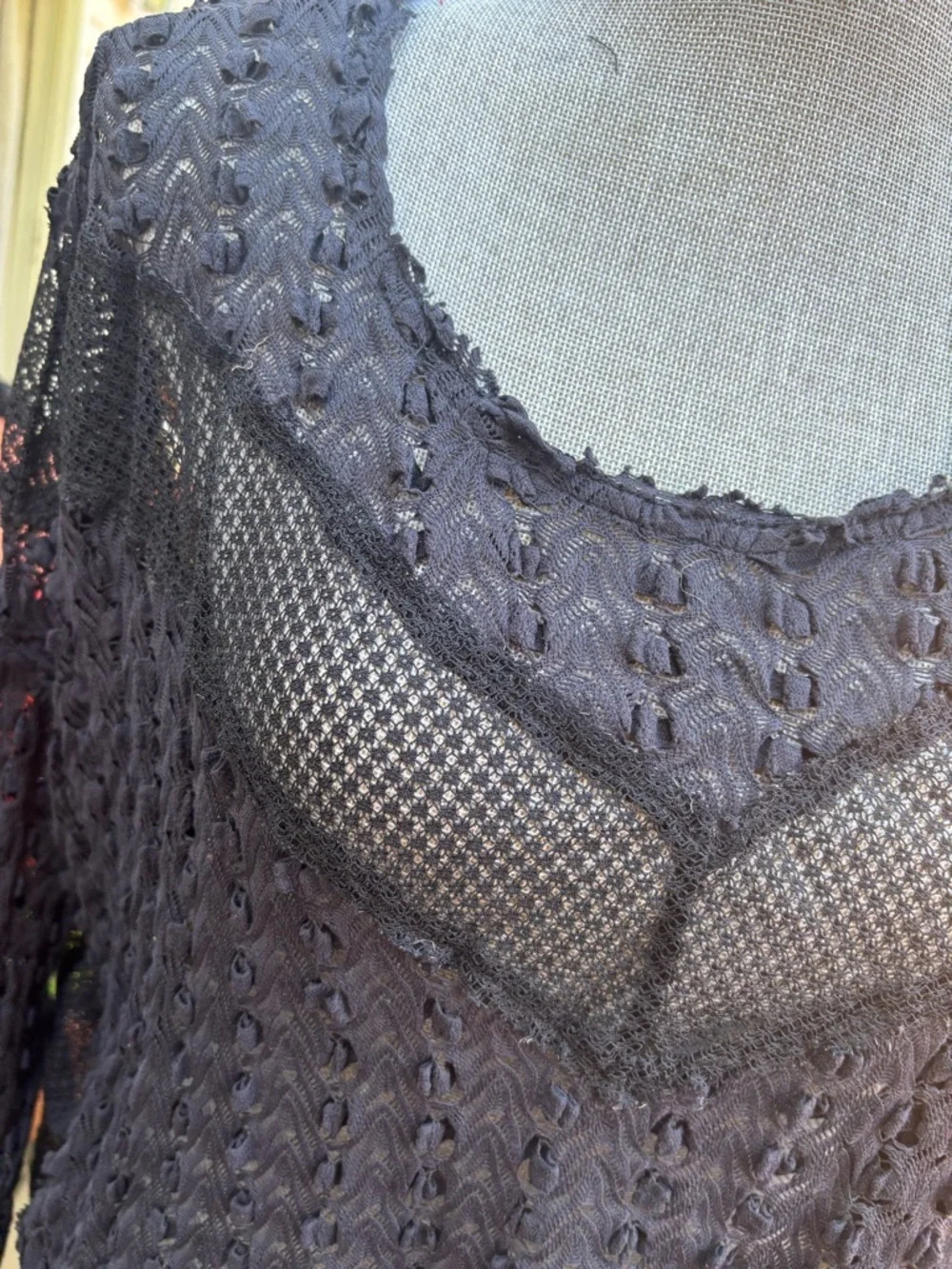 Free People Black Sheer Lace Mesh Top Boho Textured Top S Goth Emo Edgy Boho